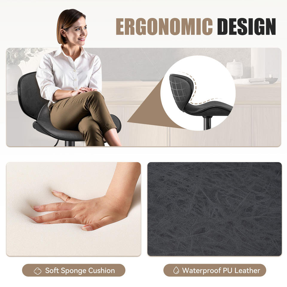 Modern PU Leather Adjustable Swivel Steady Iron Frame Barstools Outdoor Water Resistant Hotel Dining Living Room Thickened Seat (Set of 2)