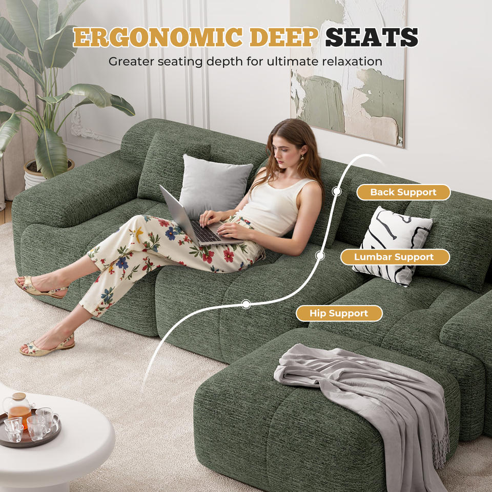 Modern L-Shaped Modular Sofa Bed with Chenille Cover Sponge-Filled Convertible Design Durable Eco-Friendly for Hotel Use