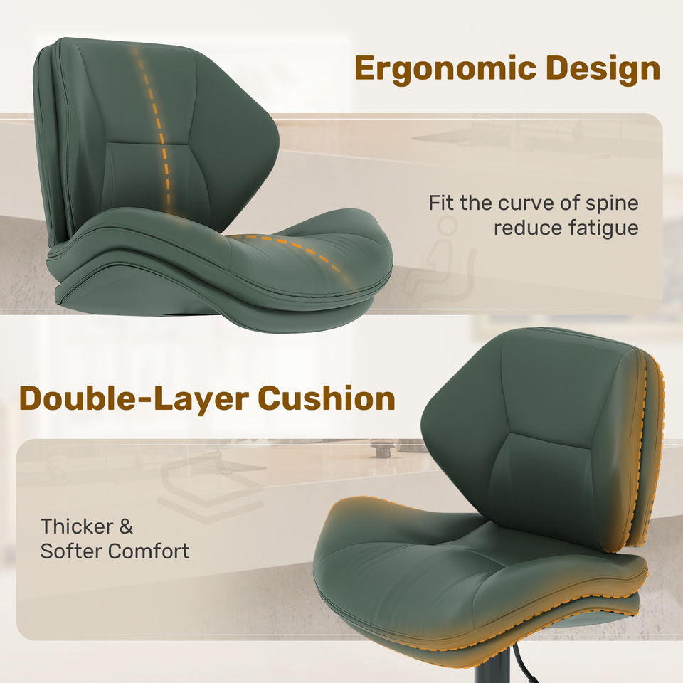 Modern Adjustable Steady Outdoor Rustic Bar Stools Ergonomic PU Leather Stainless Steel Frame Double-Layer Cushion Counter (Set of 2)
