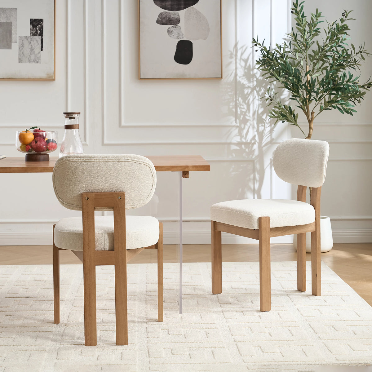 Elegant Farmhouse Accent Cane Solid Wood Leg Chenille Fabric Upholstered Dining Chair For Home Furniture