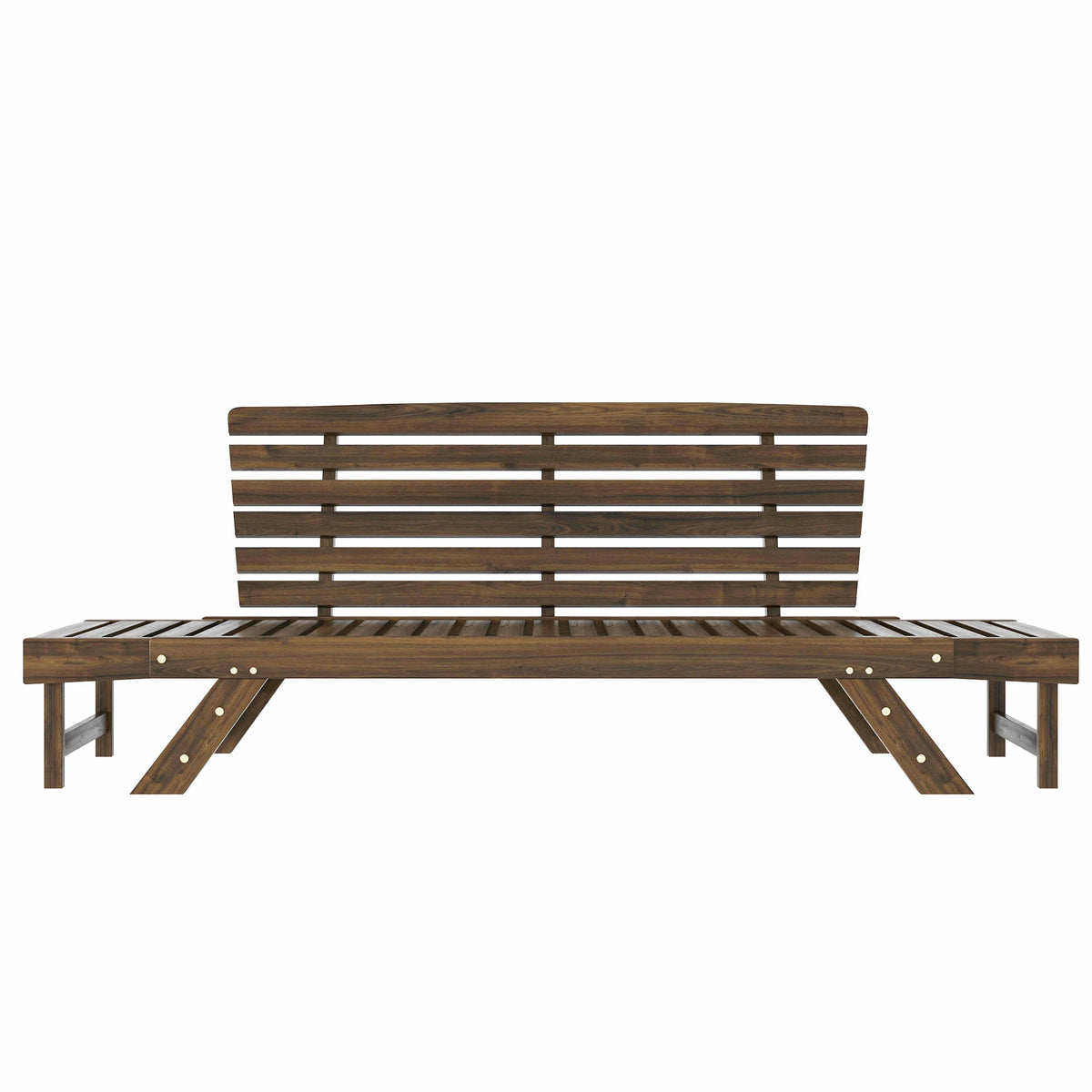 Outdoor Adjustable Brown Finish Wooden Patio Daybed Sofa Chaise Lounge With Gray Cushions