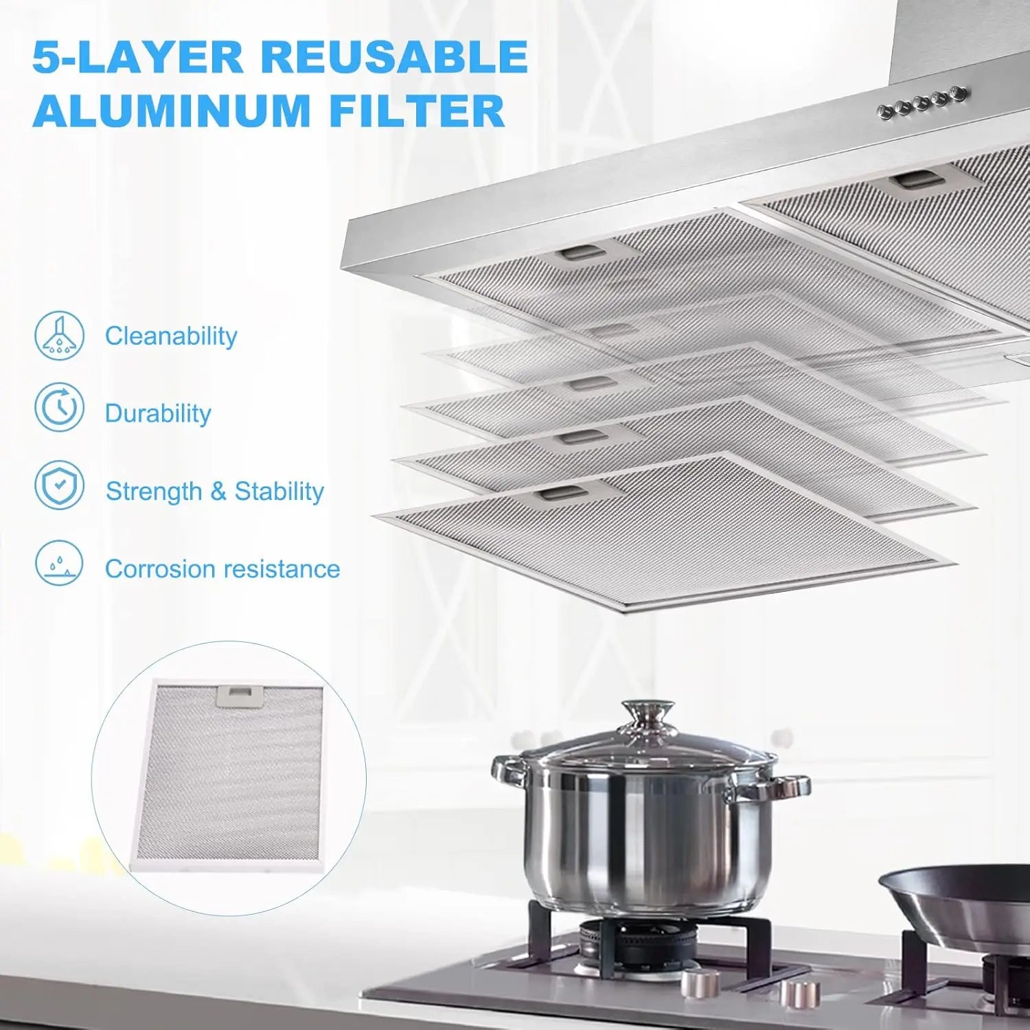 Wall Mount Range Hood 30 Inch Stainless Steel Chimney-Style Over Stove Vent Hood with LED Light, 3 Speed Exhau - view 3