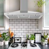 36 Inch Range Hood, Wall Mounted Vent Hood in Stainless Steel,3 Speed Exhaust Fan, 3 Pcs Baffle Filters, Energy Saving LED Light