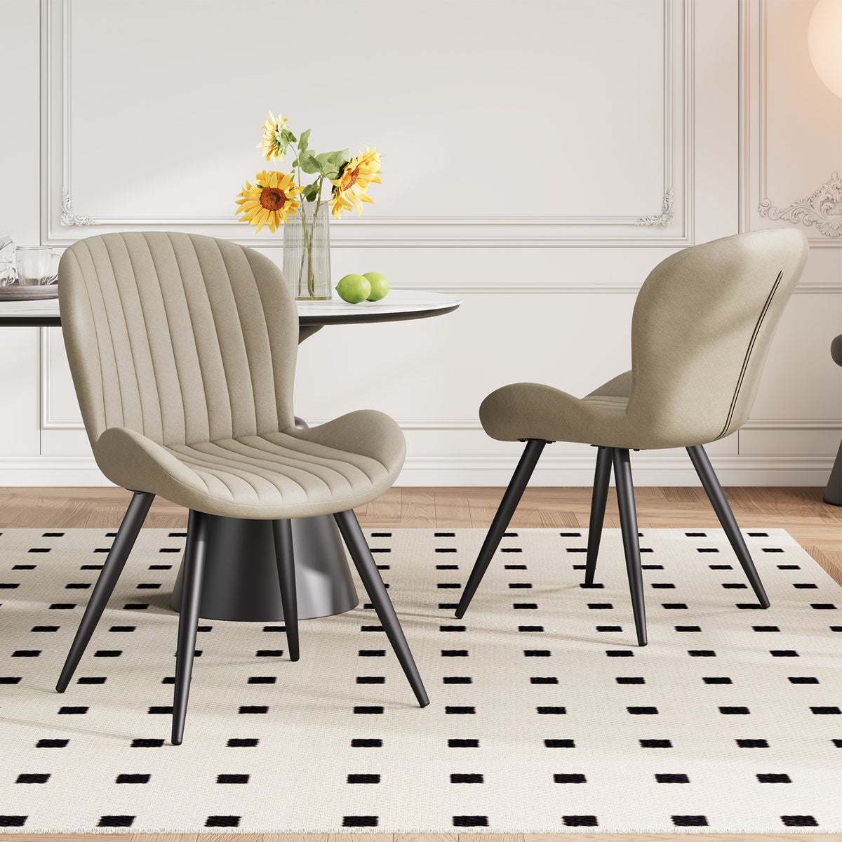 Comfortable Soft Upholstered Ribbed Dining Chair Restaurant Furniture Commercial Use Sturdy Metal Legs Stylish Modern Design (Set of 4)
