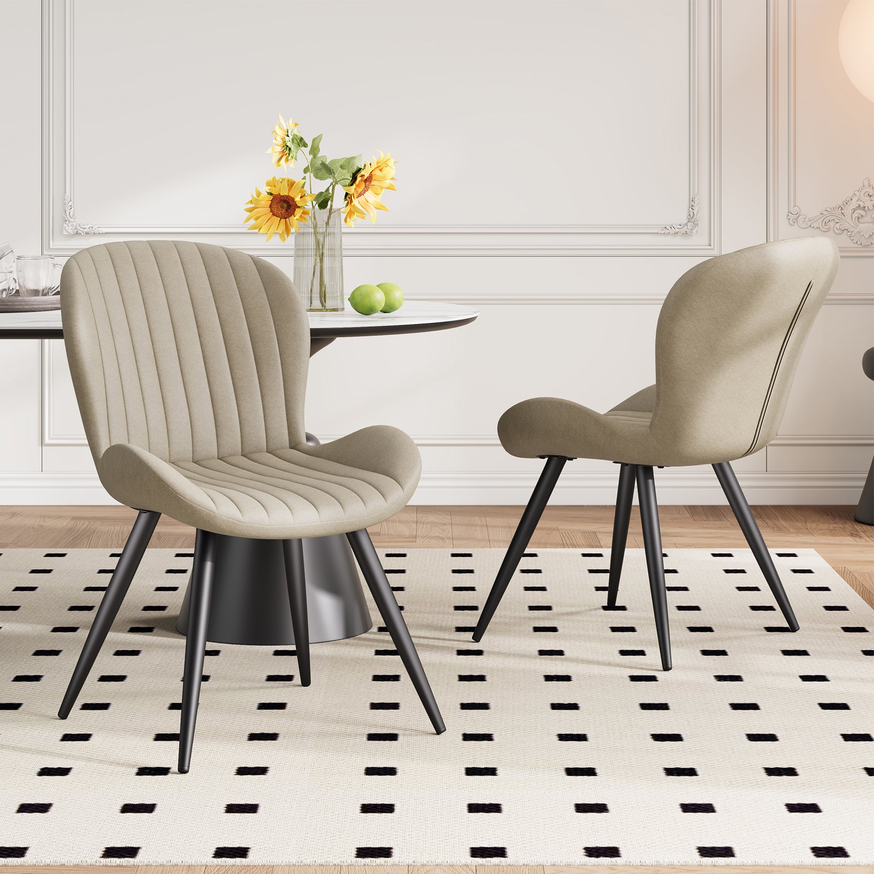 Comfortable Soft Upholstered Ribbed Dining Chair Restaurant Furniture Commercial Use Sturdy Metal Legs Stylish Modern Design (Set of 4)