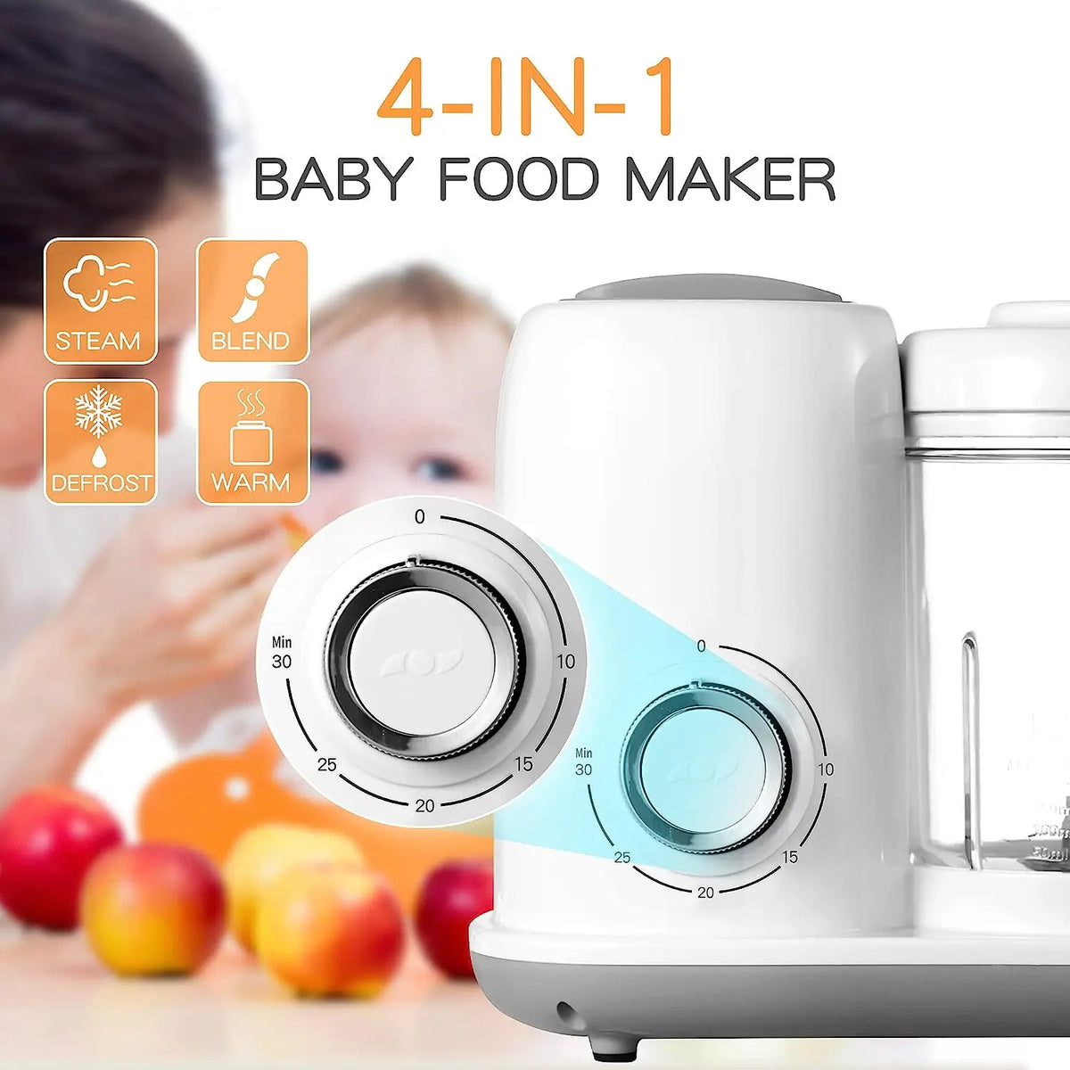 Baby Food Maker, 4 in 1 Baby Food Processor and Steamer, Puree Blender, Multifunctional Baby Puree Maker, Dishwasher Safe, White