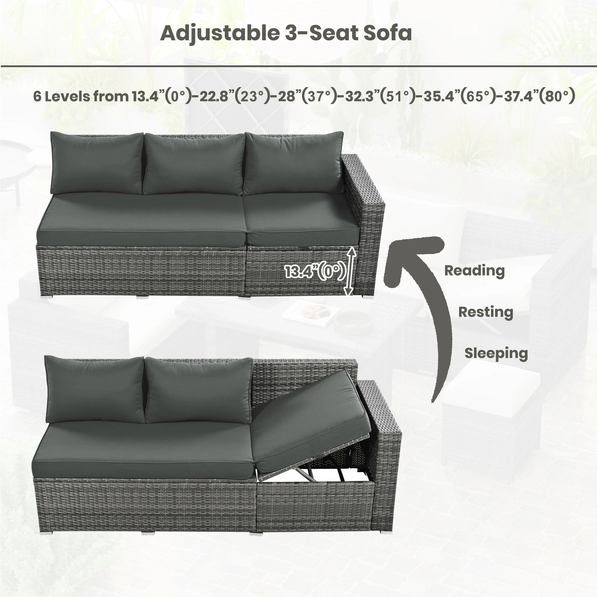 6-Piece Outdoor Wicker Rattan Patio Conversation Set with Adjustable Seat, Storage Box