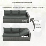 6-Piece Outdoor Wicker Rattan Patio Conversation Set with Adjustable Seat, Storage Box