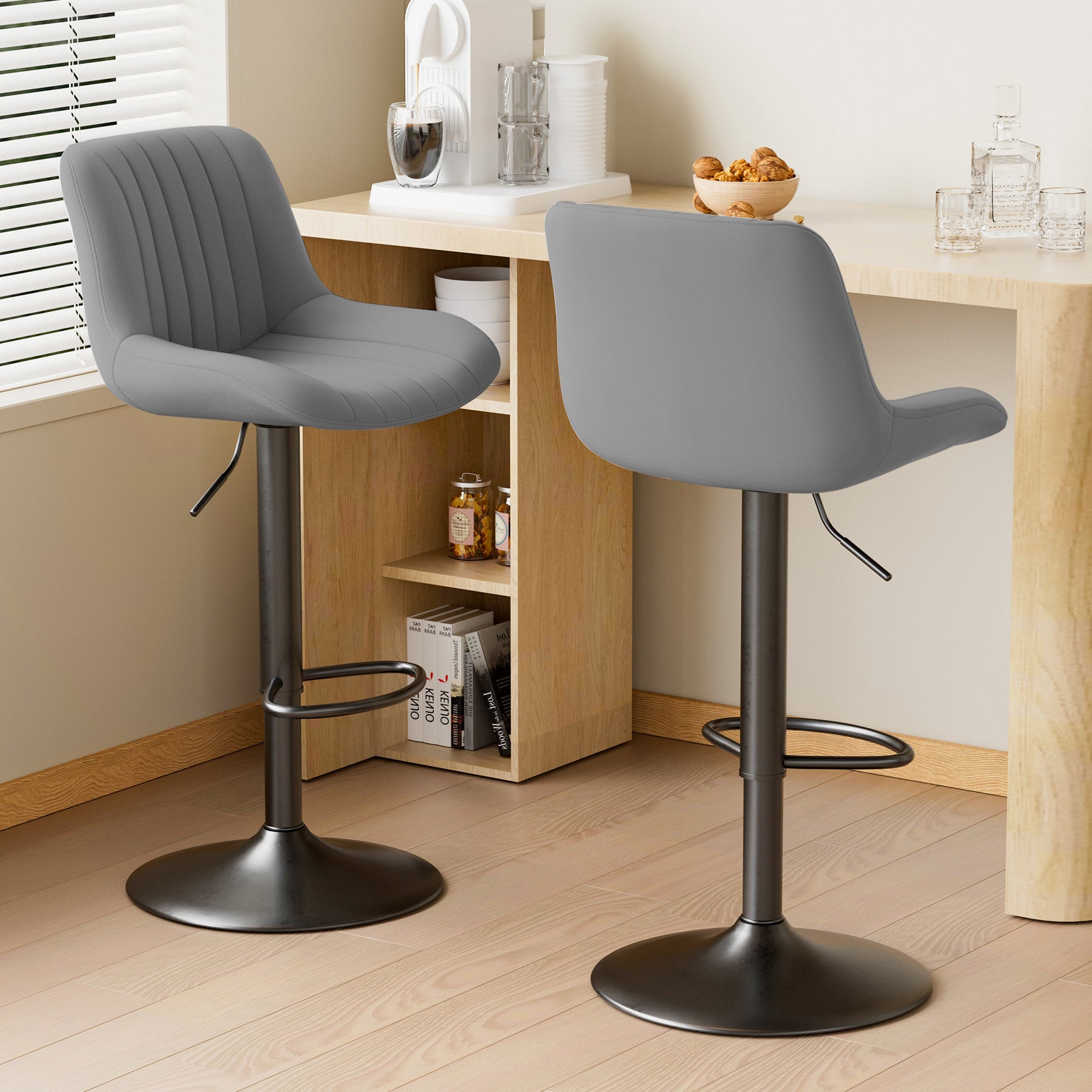 Adjustable Steady Modern Swivel Bar Stools Backs Counter Height Synthetic Leather Outdoor Mall Dining Living Room Use Iron Frame (Set of 2)