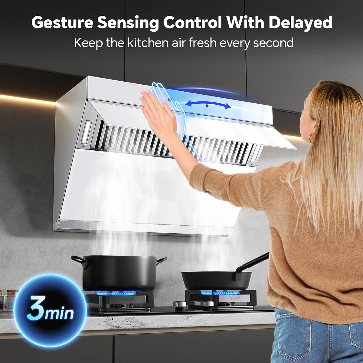 Under Cabinet Range Hood 30 Inch,Wall Mount Kitchen Hood 900 CFM with Heating Auto-cleaning Function, Gesture& Touch Control