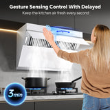 Under Cabinet Range Hood 30 Inch,Wall Mount Kitchen Hood 900 CFM with Heating Auto-cleaning Function, Gesture& Touch Control