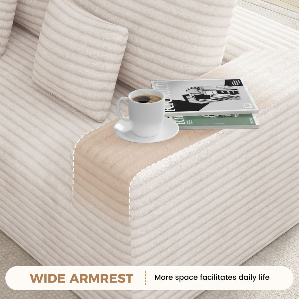 Modern Corduroy Modular Sofa Bed Set Sponge Filled Ergonomic Design No Assembly Pillows Apartment Mall Living Hotel School