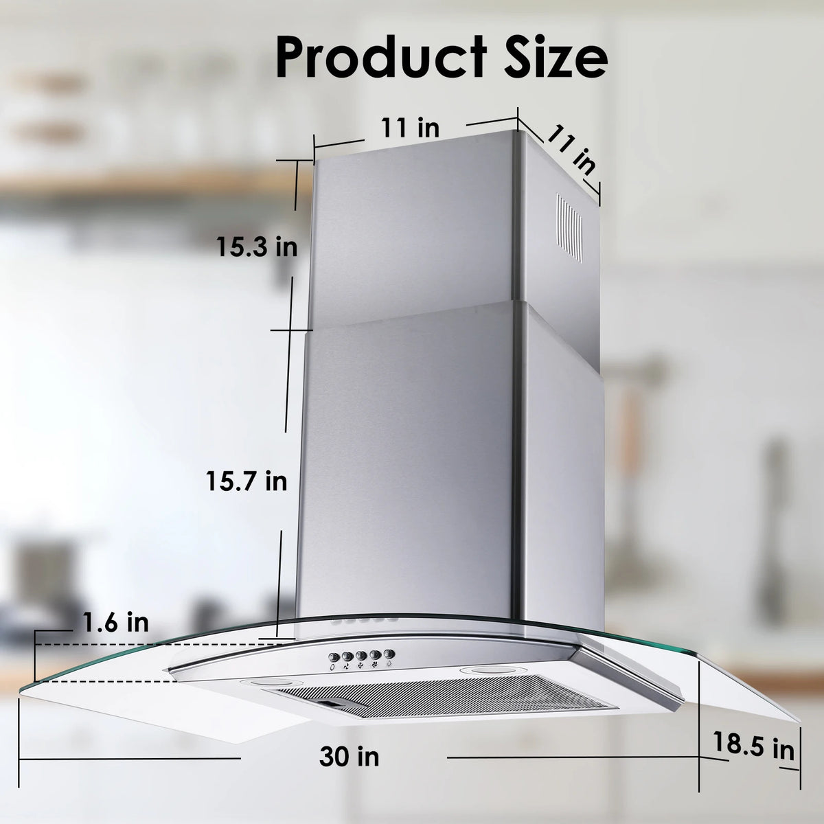 Range Hood 30 Inch, Tieasy Wall Mount Kitchen Hood , Stainless Steel Chimney and Aluminum Filters, LED Lights, 3 Speed Fan