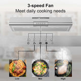 SNDOAS Under Cabinet Range Hood 30 Inch,Ductless Range Hood with Charcoal Filter,Kitchen Vent Hood with Button Control 3 Speeds