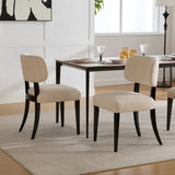 Modern Upholstered Set of 2 Beige Linen Fabric Dining  Chairs with Black Solid Wood Legs for Kitchen Dining Room Furniture