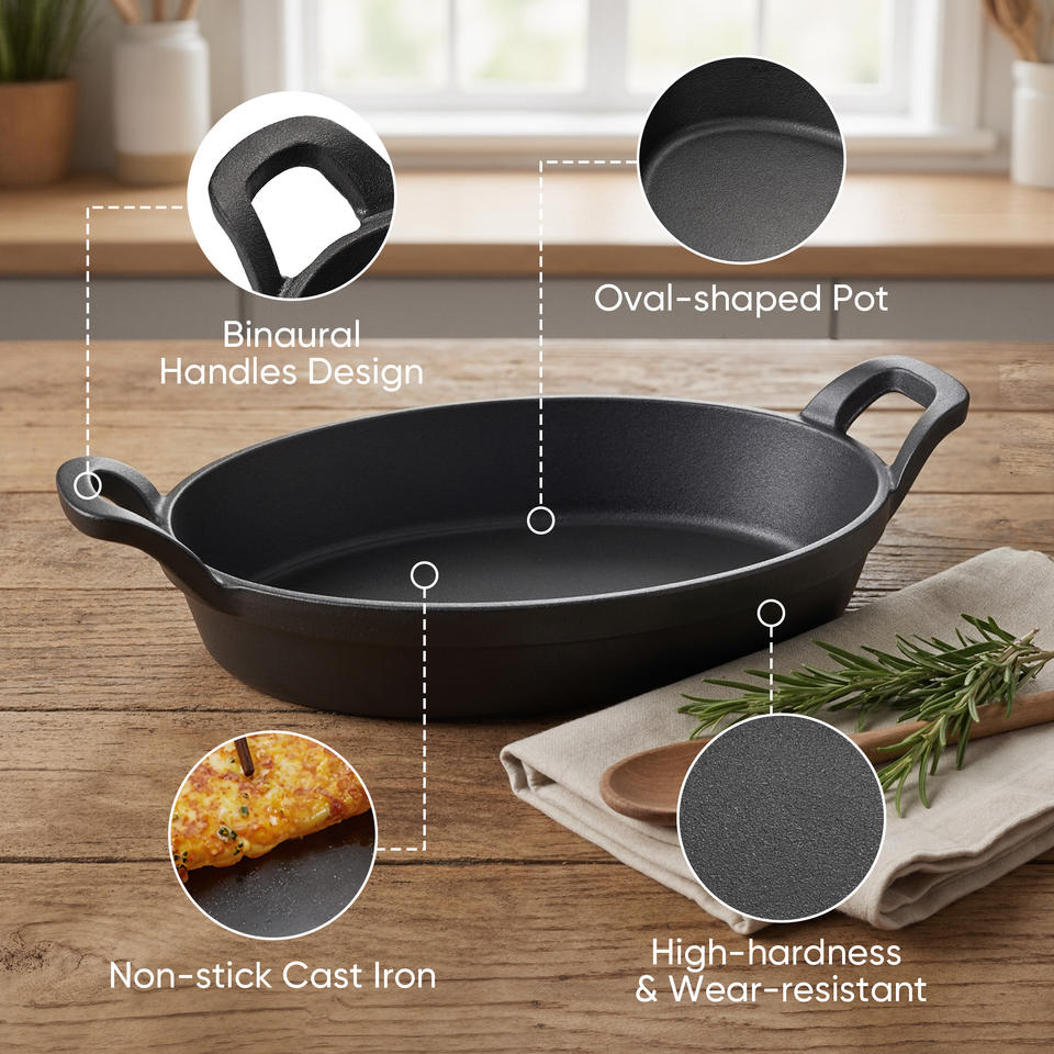 2 Pack Cast Iron Skillets Wooden Serving Trays Durable Eco-Friendly Food Safe No Coating PFOA/BPA Free Binaural Handles Baking (Set of 2)