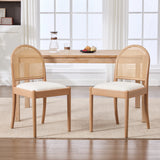 Modern Upholstered Chenille Seat Ergonomic Backrest with Wood Legs Rattan Dining Chairs Set of 2 for Kitchen Restaurant Home