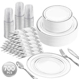 700 PCS Durable Disposable PET Eco-Friendly Party Dinnerware Set Tableware Kit Plates Cups Cutlery Napkins BPA Free Microwave