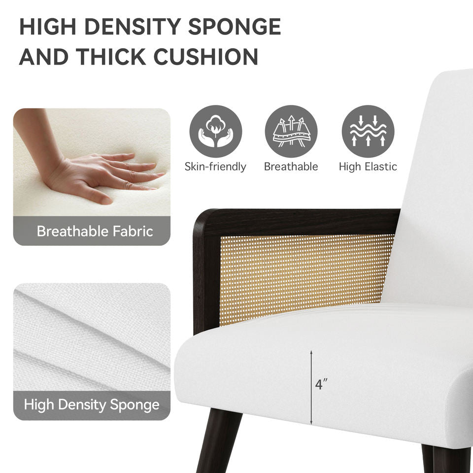 Modern Eco-Friendly Accent Chair with Rattan Arms and Iron Legs Massage Lounge Chair for Apartment Bedroom Dining Use