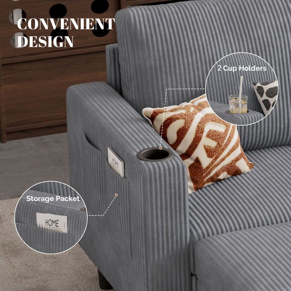 Modern Convertible Extendable Sponge-Filled Massage Loveseat Sofa Bed Set Upholstered Linen Mall Use School No Assembly Required