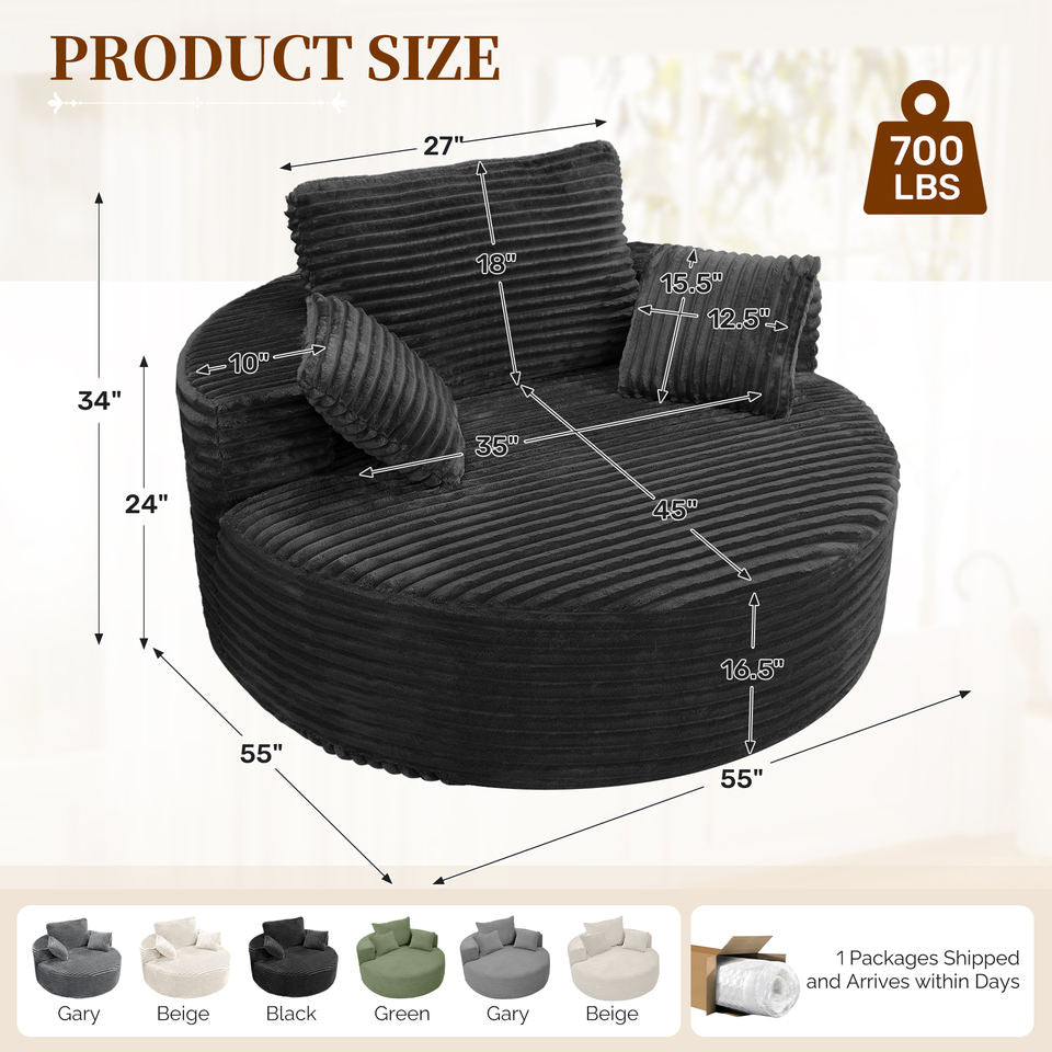 Large Modern Round Cloud Sofa Chair Plush Velvet Fabric Multi-Functional Leisure Chair for Living Room Dining Relaxation Reading