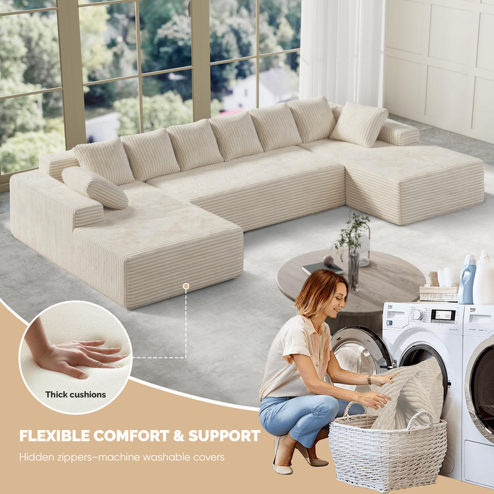 Cloud Extendable Sectional Couches Chaise Lounge U-Shaped No Assembly Required Deep Seat Modular Sofa Set Hall Sponge Foldable