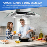Island Range Hood 36 Inch 700 CFM, Ceiling Mount Kitchen Exhaust Hood with Gesture Sensing Tempered Glass, RHA290BT2