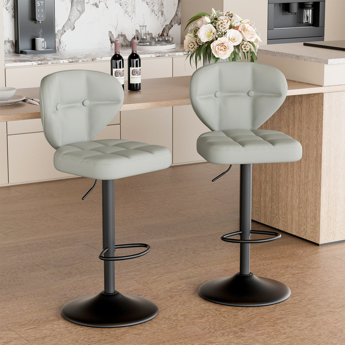 Steady Iron PU Leather Adjustable Hydraulic Eco-Friendly Water Resistant Bar Chair Modern Design Swivel Counter Height Kitchen (Set of 2)
