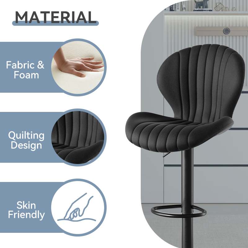 Modern Adjustable Swivel Fabric Bar Stools Counter Height High Backrest 3-5 Minute Assembly for Dining Living Outdoor School (Set of 2)