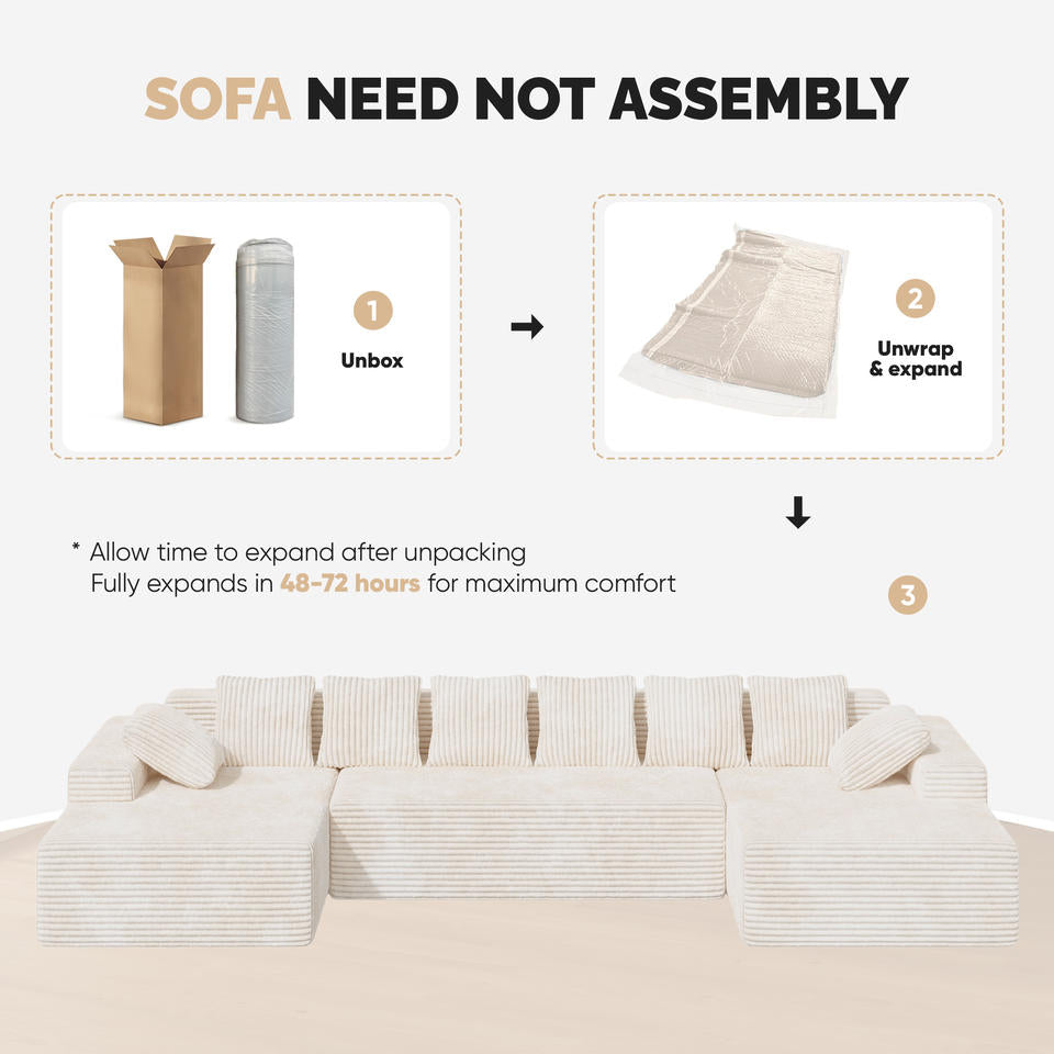 Cloud Extendable Sectional Couches Chaise Lounge U-Shaped No Assembly Required Deep Seat Modular Sofa Set Hall Sponge Foldable