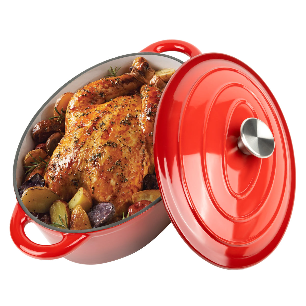 Multifunctional Enameled Cast Iron Dutch Oven 4.5 QT Stainless Steel Bottom Ceramic Exterior Self-Basting Moisture Retention Gas