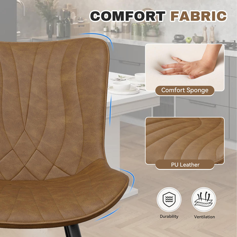 Stylish Modern PU Leather Quilted Texture Soft Dining Chair Upholstered Sturdy Metal Legs Waterproof Restaurant Furniture (Set of 4)