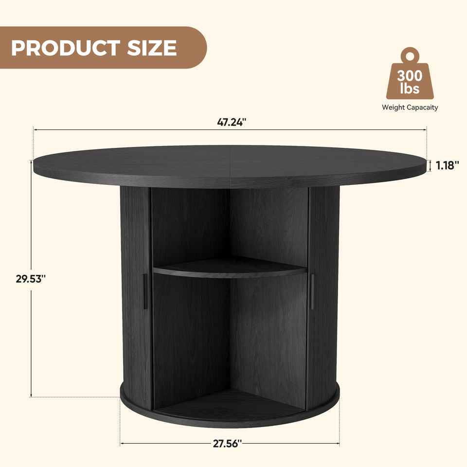 Large Convertible Solid Wood Dining Table Half-Open Sliding Door Storage Compartment Modern Home Hotel Workshop Dining Room