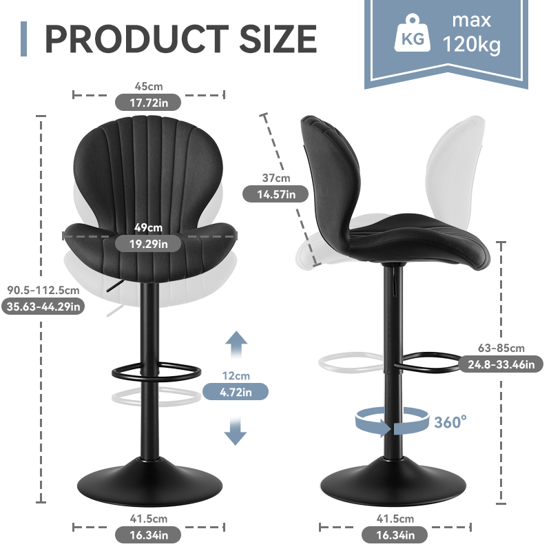 Ergonomic Modern Steady Swivel Leather Rebound Sponge Adjustable Height Outdoor Gym Bar Stool Iron Base