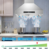 30 Inch Range Hood, Wall Mount Kitchen Hood 900 CFM Ducted/Ductless Convertible with Gesture Sensing & Touch Control