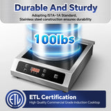 Commercial Induction Cooktop,3500W Induction Burner with Sensor Touch and LCD Screen,ETL-Certified Single Electric Burner
