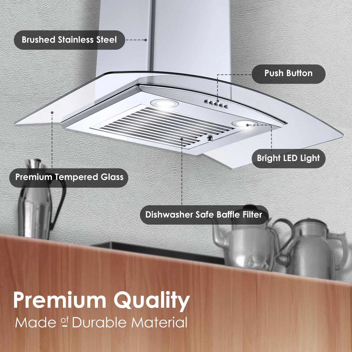 Range Hood 30 Inch, Tieasy Wall Mount Kitchen Hood with Ducted/Ductless Convertible Duct, Stainless Steel Chimney,Baffle Filter