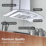 Range Hood 30 Inch, Tieasy Wall Mount Kitchen Hood with Ducted/Ductless Convertible Duct, Stainless Steel Chimney,Baffle Filter