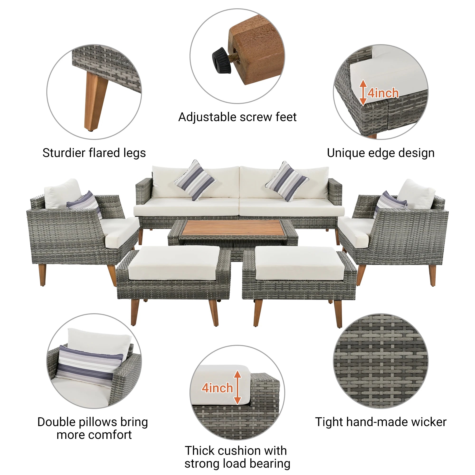 6-Pieces Wicker Rattan Patio Outdoor Sofa Set