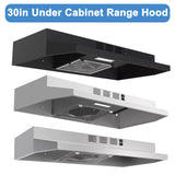 Range Hood 30 Inch Under Cabinet, Stainless Steel Kitchen Vent Hood 280CFM, Built-in Kitchen Stove Hood W/Rocker Button Control
