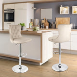 Velvet Swivel Bar Stools Modern High Back Metal Footrest Adjustable Water Resistant for Hotel Dining Living Room Workshop (Set of 2)