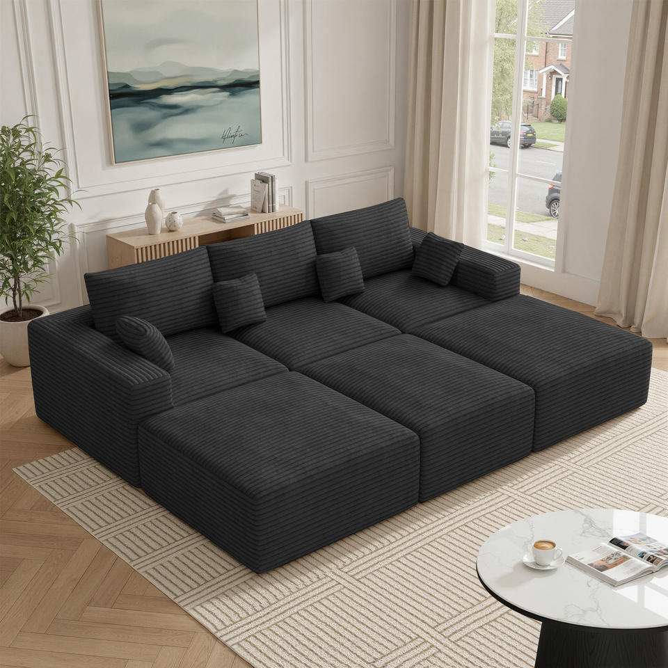 Corduroy Modular Sectional Sofa Non-Assembly Design Foldable Metal Frame Modern Extra Wide Armrest Ergonomic Sofa Living Room