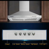 Range Hood, Range Hoods 30 Inch Stainless Steel, 450 CFM Kitchen Hood with LED Light Baffle Filters, 3 Speed Exhaust Fan