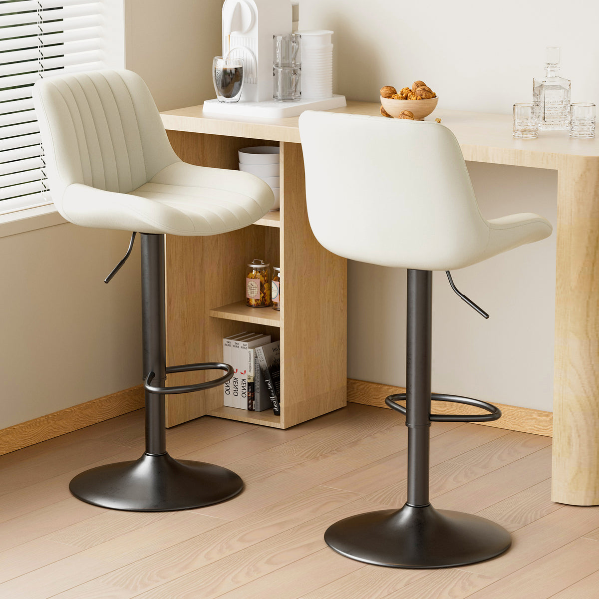 Adjustable Steady Modern Swivel Bar Stools Backs Counter Height Synthetic Leather Outdoor Mall Dining Living Room Use Iron Frame (Set of 2)