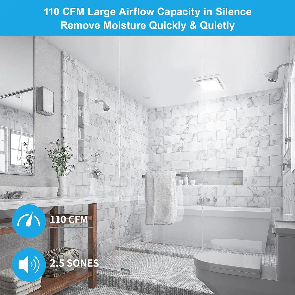 Bathroom Exhaust Fan with Light 110 CFM Quiet 6500K 800LM Household Ventilation Fan Light Combo,YYVTL14-110