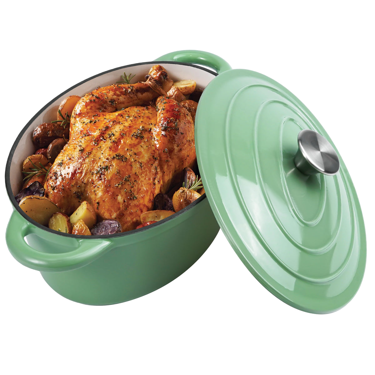 Multifunctional Enameled Cast Iron Dutch Oven 4.5 QT Stainless Steel Bottom Ceramic Exterior Self-Basting Moisture Retention Gas