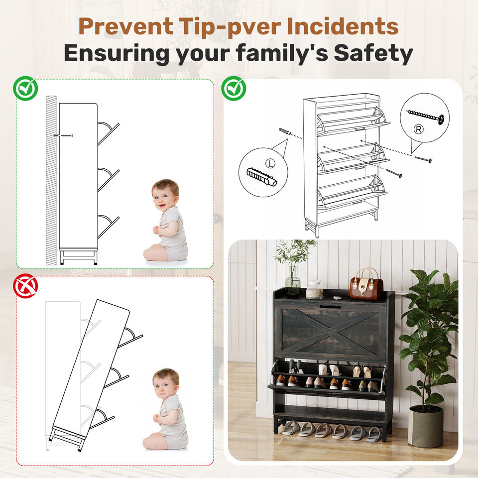 Modern Eco-Friendly Space-Saving Barn Door Flip-Top Adjustable Modular Shoe Rack Durable Wood Construction Home Furniture