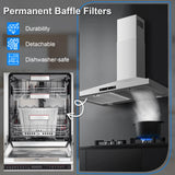 Wall Mount Range Hood 30 Inch, Range Hood with  Touch Control, Kitchen Hood 30 Inch 3 Speed Fan Vent Hood W/ Baffle Filters