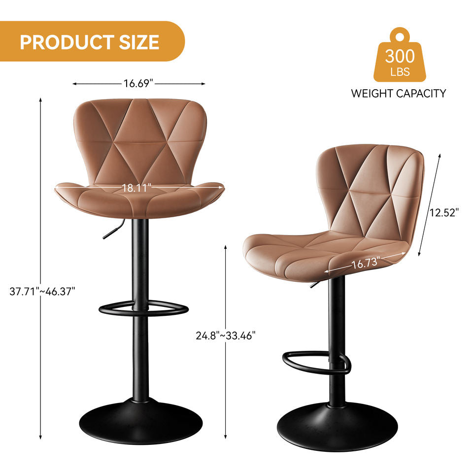 Modern PU Leather Swivel Bar Stool Diamond Stitching Height Adjustable Home Bar Dining Stable Iron Base
