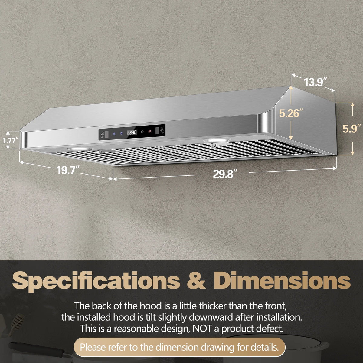 Under Cabinet Range Hood 30 Inch,Stainless Steel Touch/Gesture/Remote Control,700CFM & 3-Speed Kitchen Stove Vent Hood
